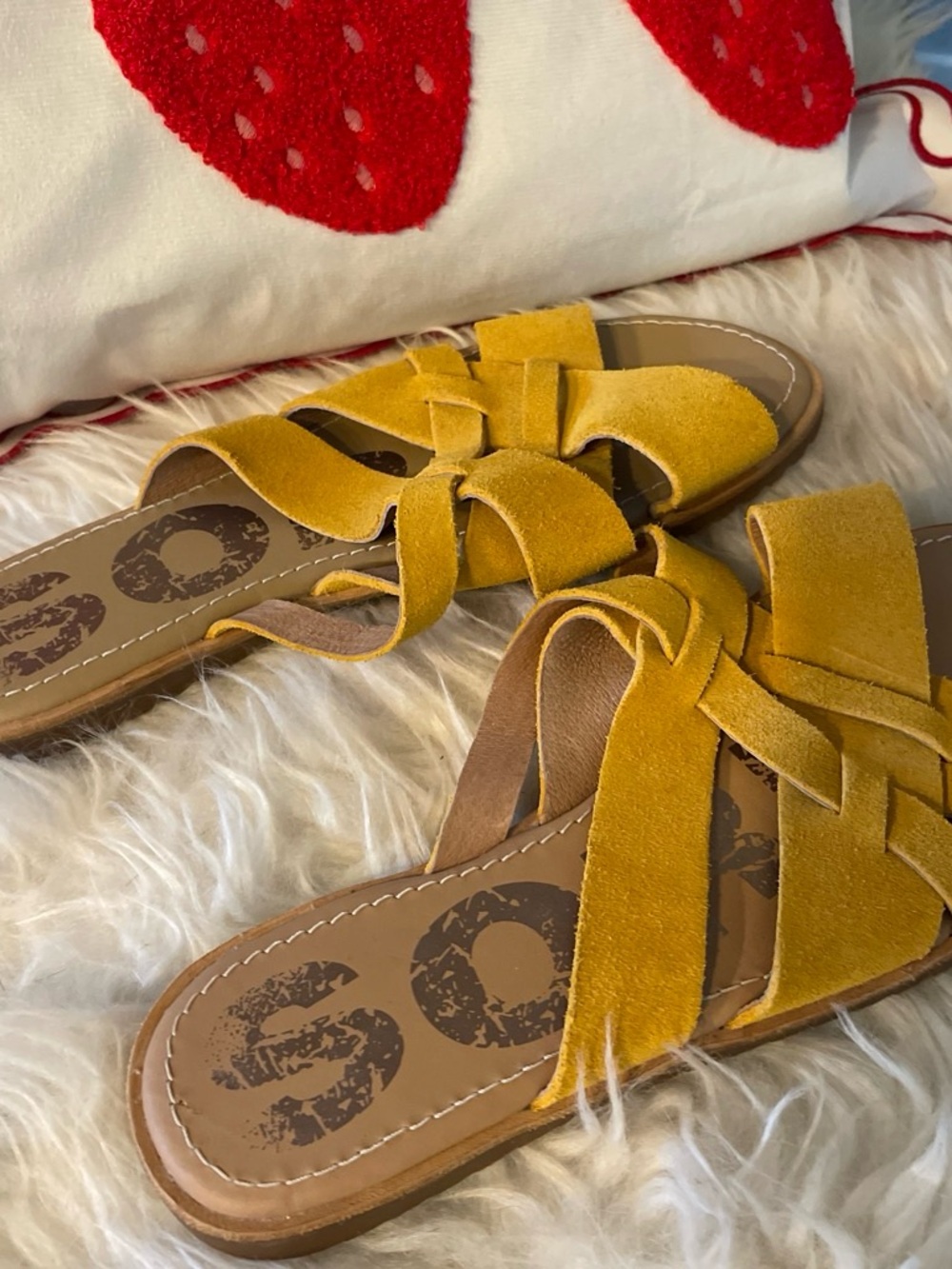 Sorel Yellow Suede Knot Slide Sandals